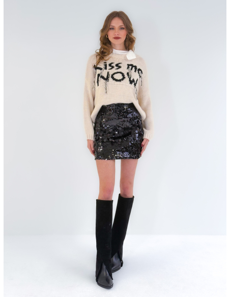 Mini gonna black in paillettes