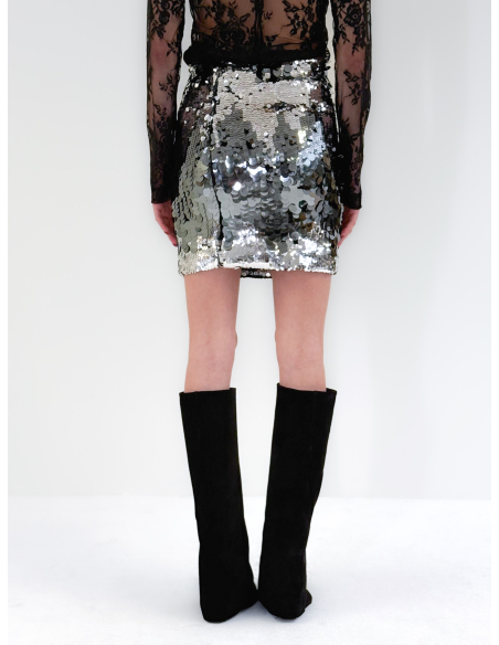 Mini gonna in paillettes argento