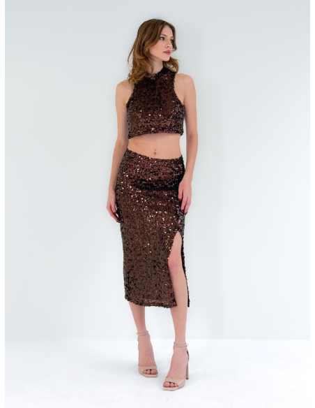 Top crop Brown in Paillettes