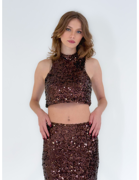 Top crop Brown in Paillettes