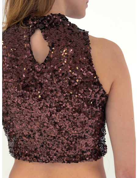 Top crop Brown in Paillettes