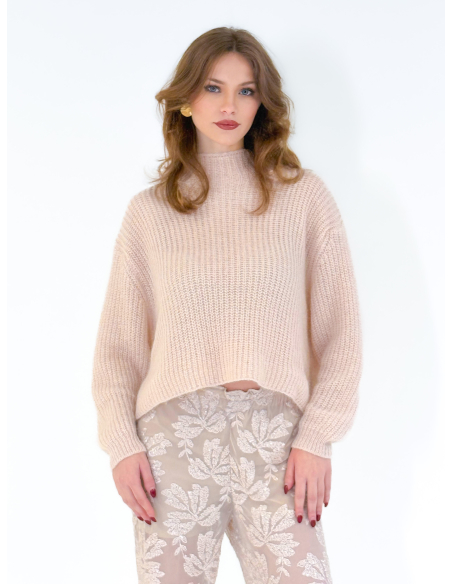 High-neck perforated sweater