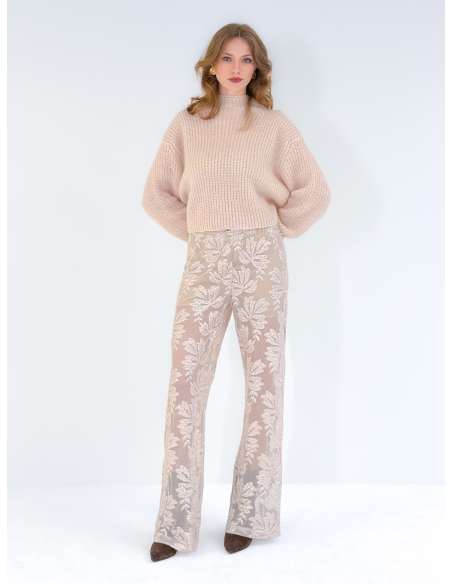 Maglione traforato a collo alto