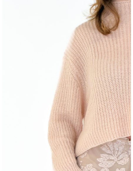 High-neck perforated sweater