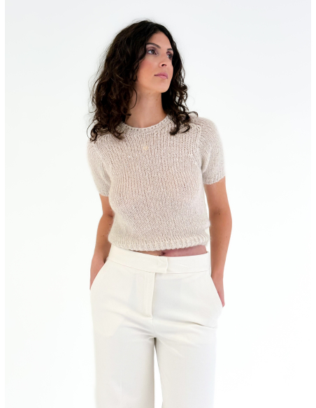 Maglione mezza manica con inserti in paillettes