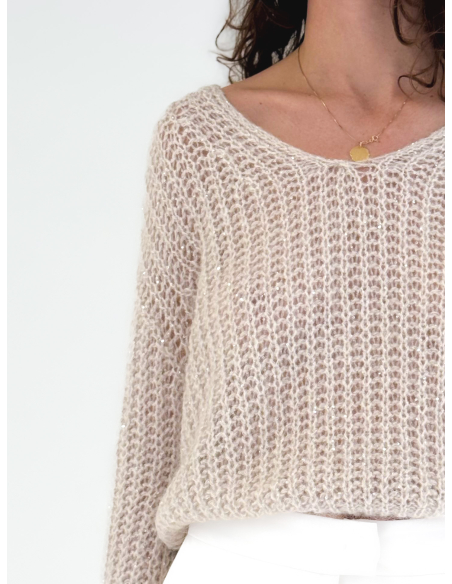 V-neck sweater with sequin applique