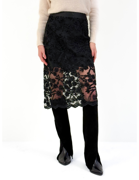 Chenille lace midi skirt