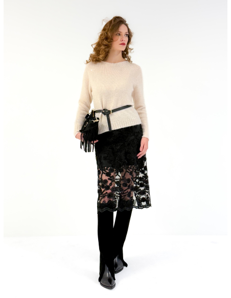Chenille lace midi skirt