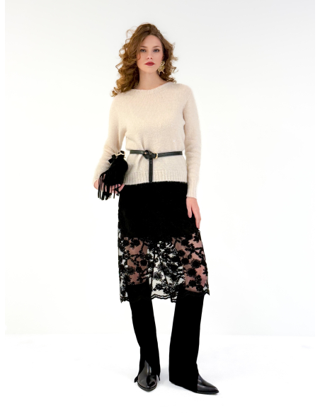 Chenille lace midi skirt