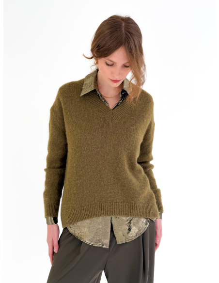 Maglione scollo a v misto lana
