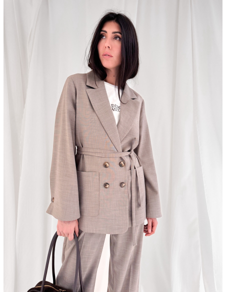 Double-breasted jacket with belt