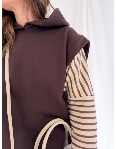 Felpa smanicata con cappuccio