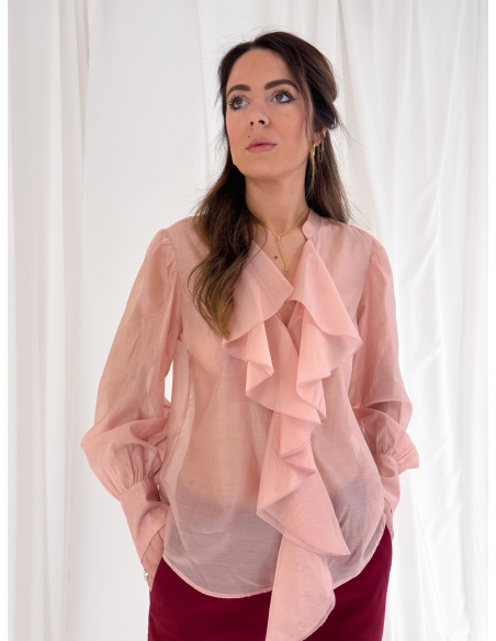 Blouse in eucalyptus viscose with ruffles