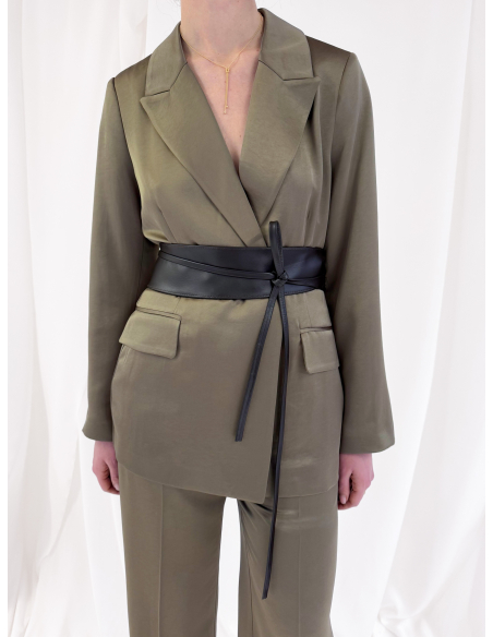 Double-breasted satin jacket