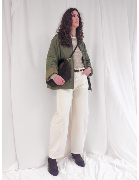 Perforated crew neck sweater with lurex thread