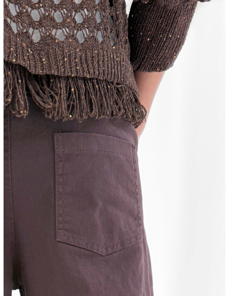 Maglia traforata con filo lurex e frange