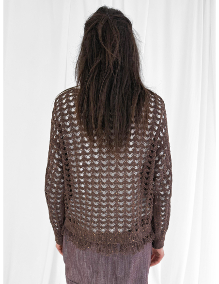 Maglia traforata con filo lurex e frange