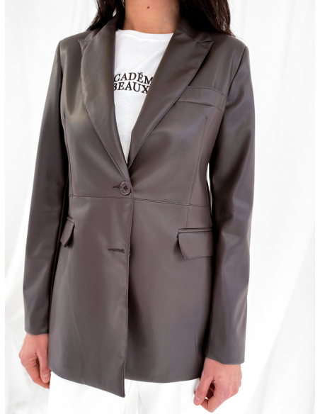 Single-breasted in Eco leather stretch Jacket