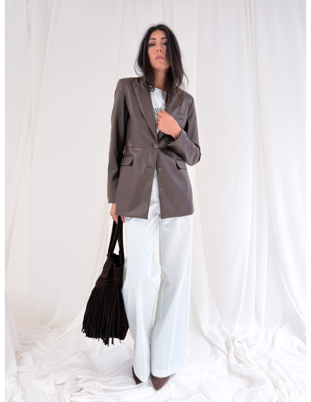 Single-breasted in Eco leather stretch Jacket