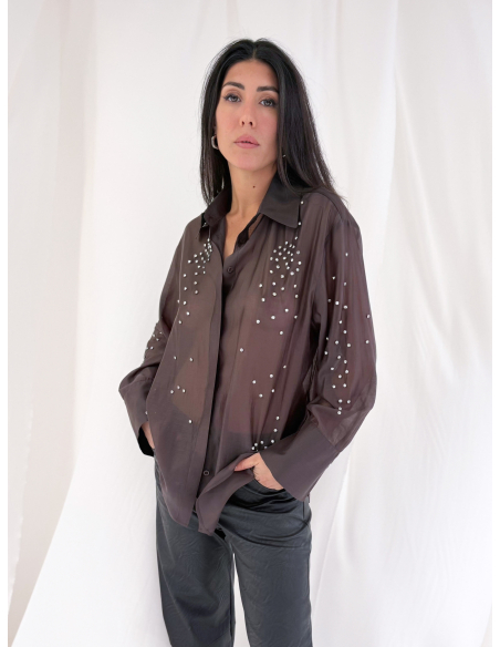 Camicia con strass applicate
