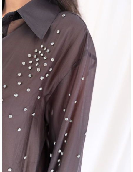 Shirt with rhinestone applications