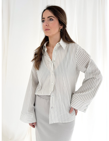 Striped shirt with kimono sleeves