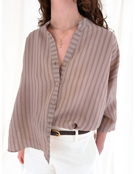 Camicia a righe con collo alla coreana