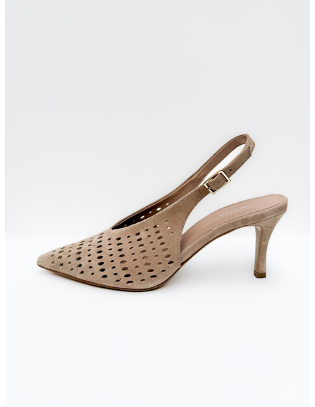Perforated suede sling back