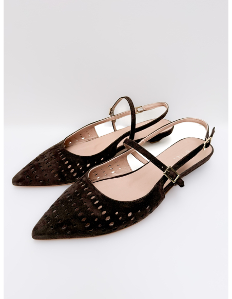Perforated suede sling back