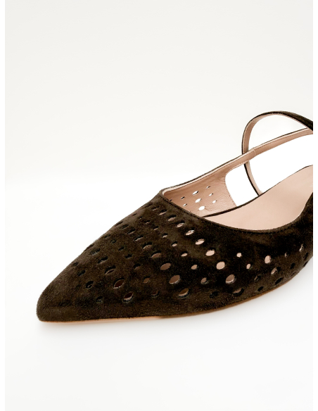 Perforated suede sling back