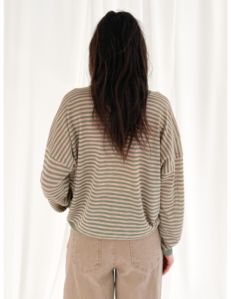 Maglia scollo V a righe in misto viscosa