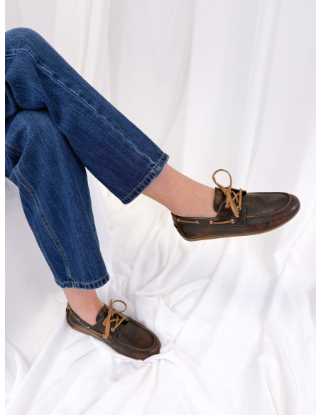 Bleached leather slip on