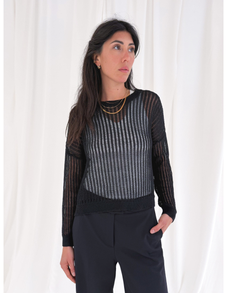Maglia girocollo traforata con filo lurex