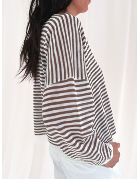 Striped V-neck sweater in viscose blend