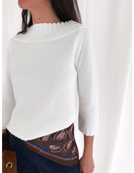 Cotton sweater featuring a crater neckline