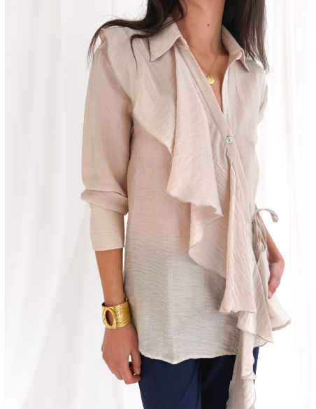 Eucalyptus viscose shirt with ruffles