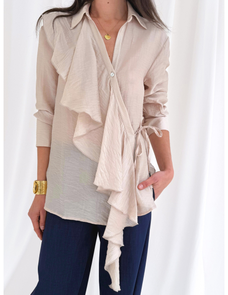 Eucalyptus viscose shirt with ruffles