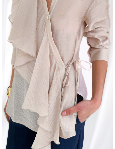 Camicia in viscosa di eucalipto con volant