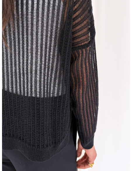 Perforated crew neck sweater with lurex thread