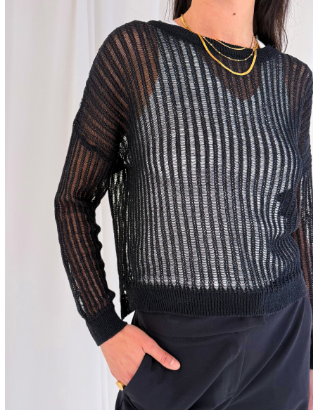 Maglia girocollo traforata con filo lurex