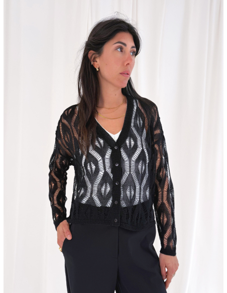 Cardigan in maglia lurex traforato