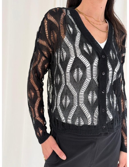 Perforated lurex knit cardigan