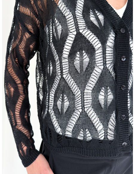 Cardigan in maglia lurex traforato