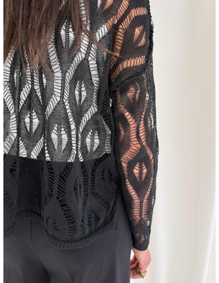 Perforated lurex knit cardigan