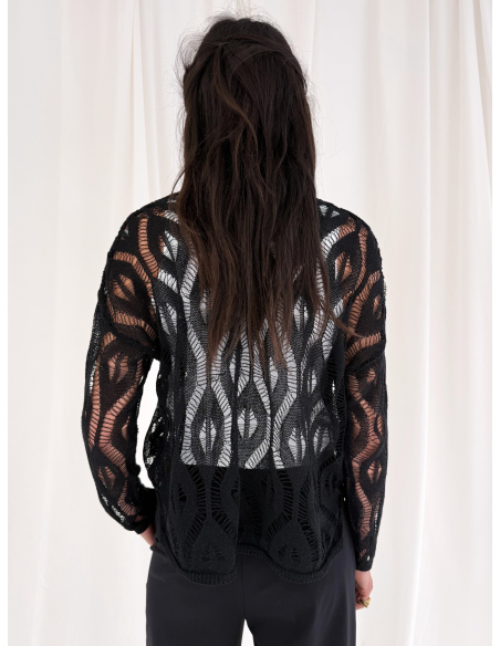 Perforated lurex knit cardigan