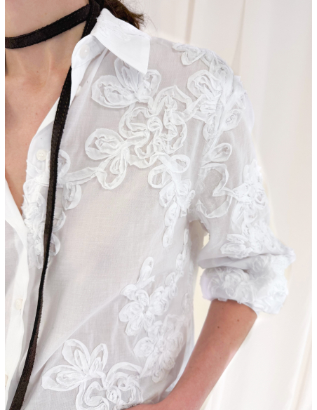 Cotton muslin shirt with floral appliques