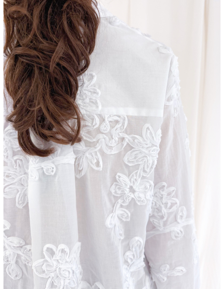 Cotton muslin shirt with floral appliques