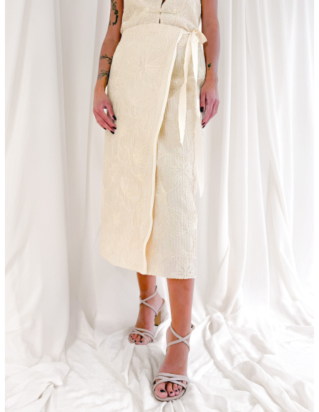 Embroidered wrap skirt
