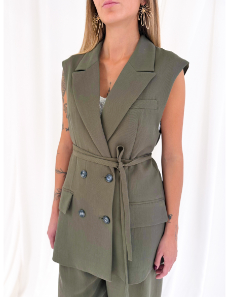 Double-breasted waistcoat with belt