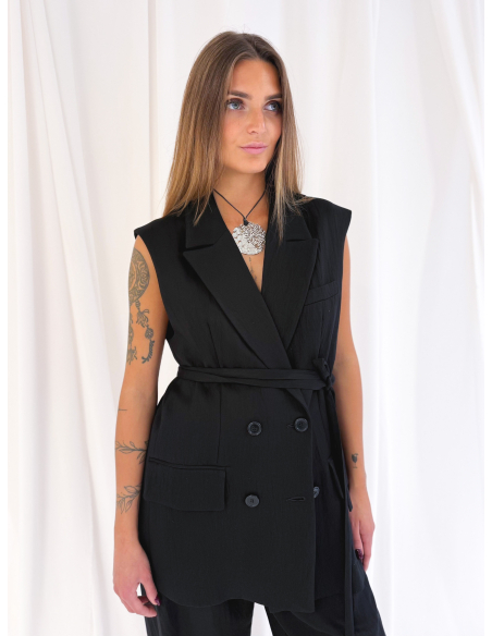 Double-breasted waistcoat with belt